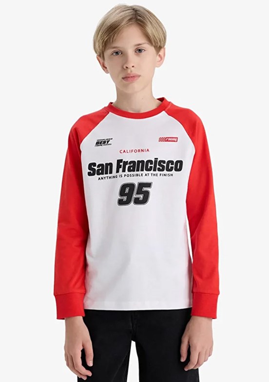 DEFACTO Beyaz Erkek Çocuk Uzun Kol T-Shirt