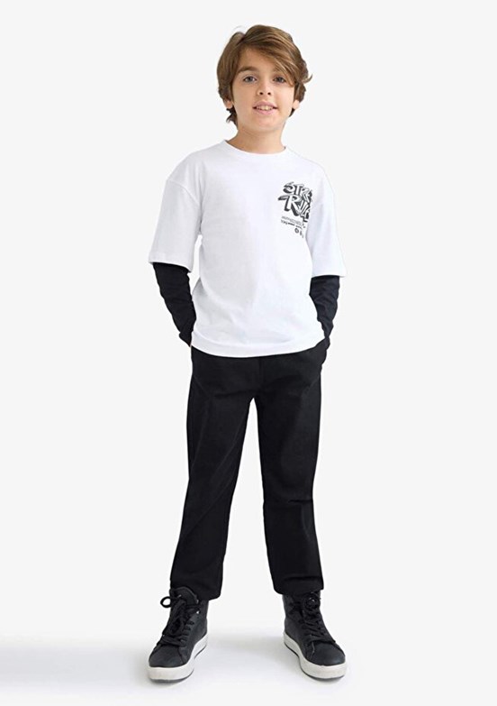 DEFACTO Beyaz Erkek Çocuk Uzun Kol T-Shirt