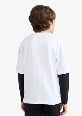 DEFACTO Beyaz Erkek Çocuk Uzun Kol T-Shirt
