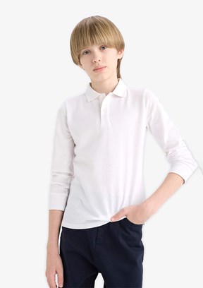 DEFACTO Beyaz Erkek Çocuk Polo Yaka T-Shirt