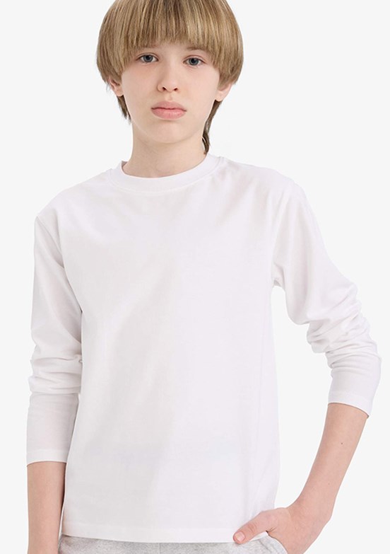 DEFACTO Beyaz Erkek Çocuk Uzun Kol T-Shirt