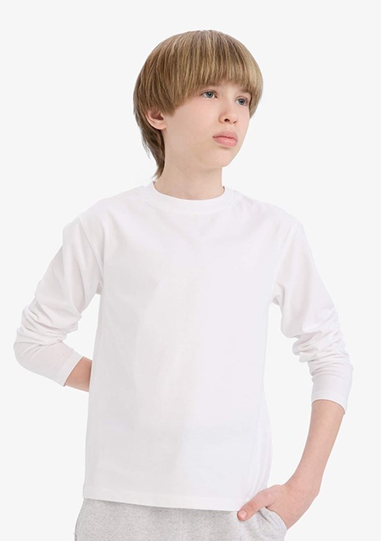 DEFACTO Beyaz Erkek Çocuk Uzun Kol T-Shirt
