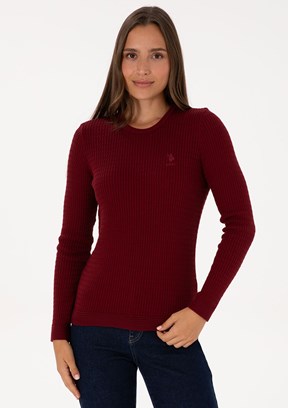 US POLO ASSN Bordo Kadın Slim Kazak