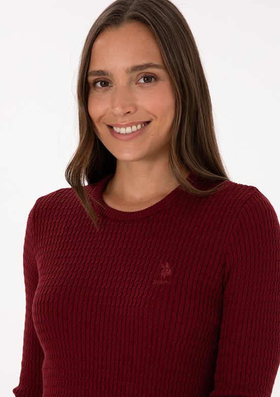 US POLO ASSN Bordo Kadın Slim Kazak