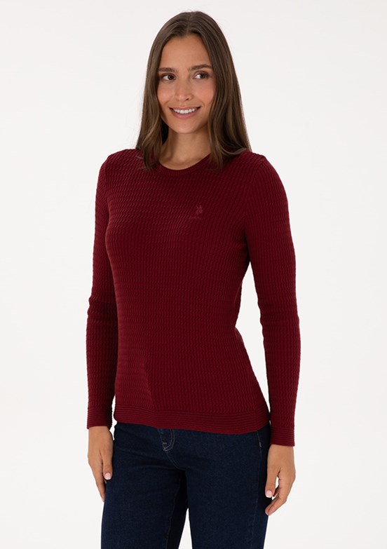 US POLO ASSN Bordo Kadın Slim Kazak