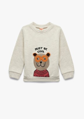 KOTON Bej Erkek Çocuk Baskılı Sweatshirt