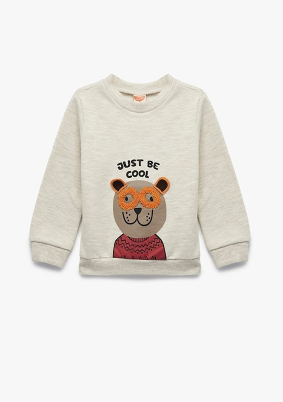 KOTON Bej Erkek Çocuk Baskılı Sweatshirt