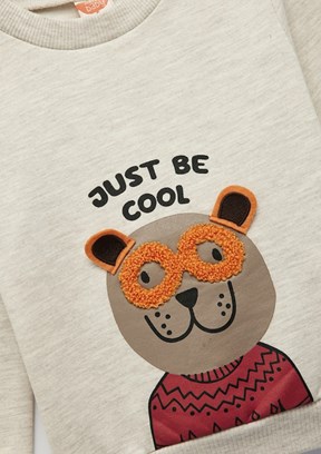 KOTON Bej Erkek Çocuk Baskılı Sweatshirt