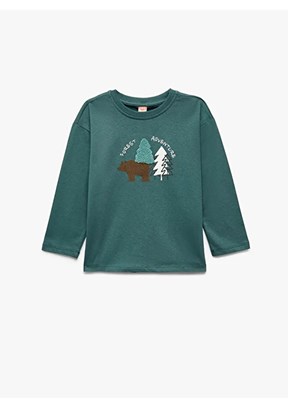 KOTON Yeşil Erkek Çocuk Uzun Kol T-Shirt