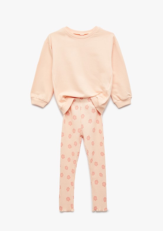 KOTON Pembe Kız Çocuk Sweatshirt Tayt Takım