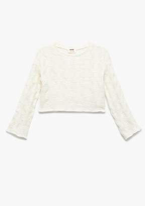 KOTON Beyaz Kız Çocuk Cropped Sweatshirt