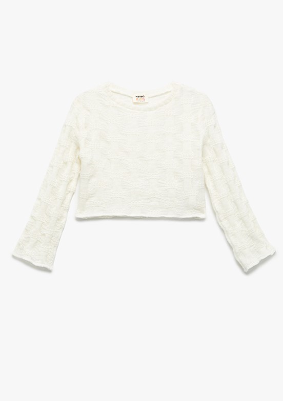 KOTON Beyaz Kız Çocuk Cropped Sweatshirt