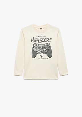 KOTON Bej Erkek Çocuk Uzun Kol T-Shirt