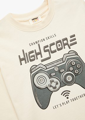 KOTON Bej Erkek Çocuk Uzun Kol T-Shirt