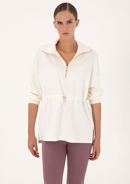 PİERRE CARDİN Kadın Beyaz Cropped Sweatshirt