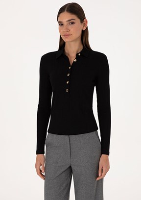 PİERRE CARDİN Kadın Siyah Slim T-Shirt