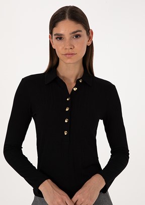 PİERRE CARDİN Kadın Siyah Slim T-Shirt