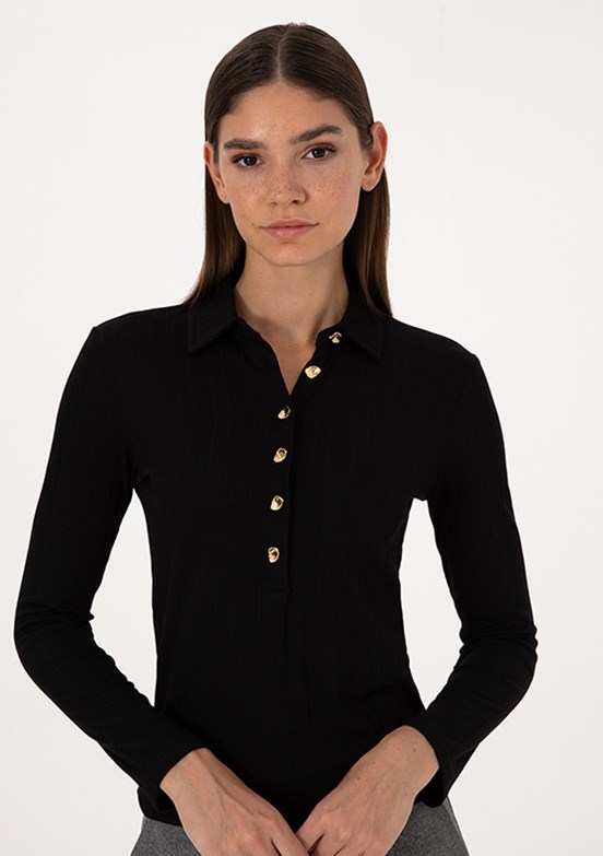 PİERRE CARDİN Kadın Siyah Slim T-Shirt