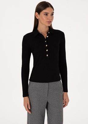 PİERRE CARDİN Kadın Siyah Slim T-Shirt