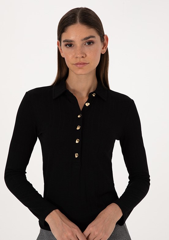 PİERRE CARDİN Kadın Siyah Slim T-Shirt