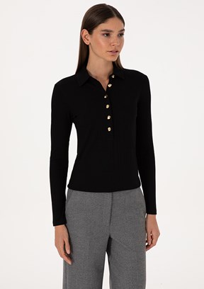 PİERRE CARDİN Kadın Siyah Slim T-Shirt