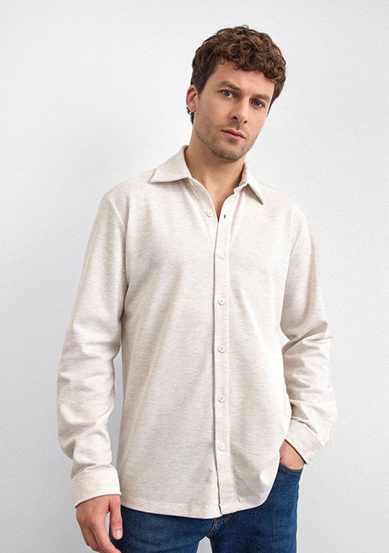 BACKANDBOND Bej Erkek Örme Gömlek
