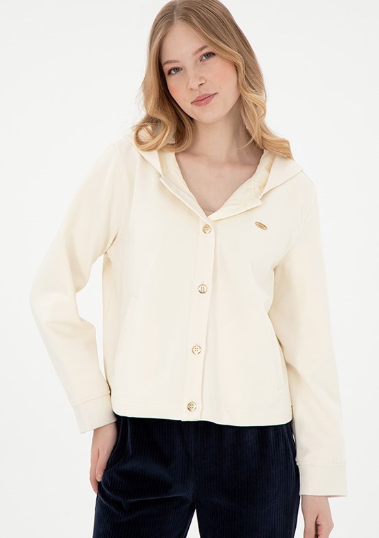 US POLO ASSN Beyaz Kadın Cropped Sweatshirt