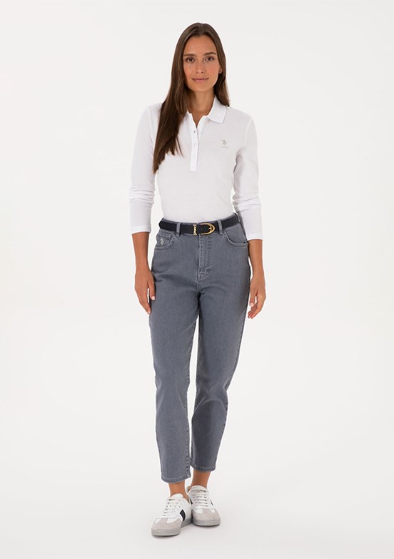 US POLO ASSN Gri Kadın Mom Jean Pantolon