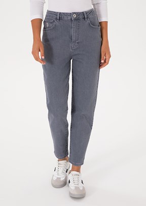 US POLO ASSN Gri Kadın Mom Jean Pantolon