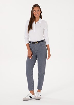 US POLO ASSN Gri Kadın Mom Jean Pantolon