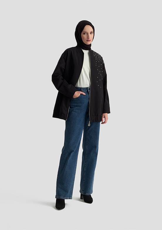 ARMİNE Siyah Kadın Desenli Ceket