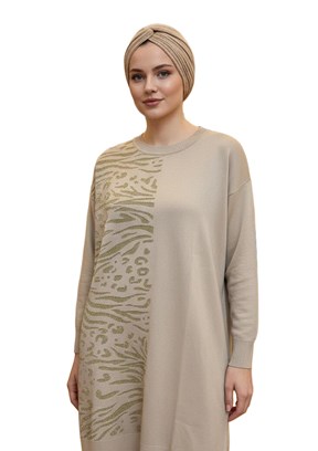 ARMİNE Bej Kadın Zebra Desen Tunik Elbise