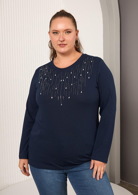 RMG Lacivert Kadın Basic Bluz