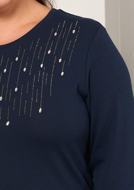 RMG Lacivert Kadın Basic Bluz