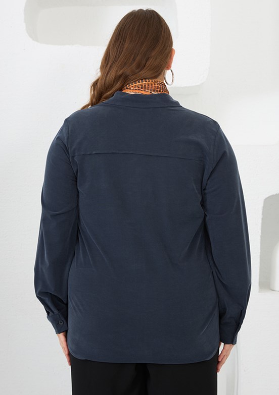 RMG Siyah Kadın Uzun Kol Gömlek