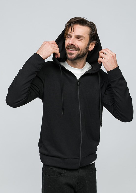 JOHNNY JOE Siyah Erkek Kapüşonlu Sweatshirt