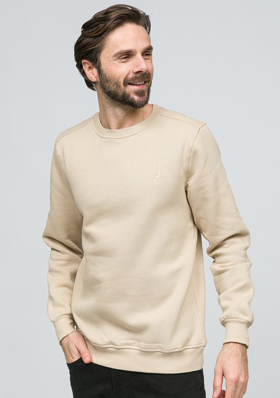 JOHNNY JOE Bej Erkek Bisiklet Yaka Sweatshirt