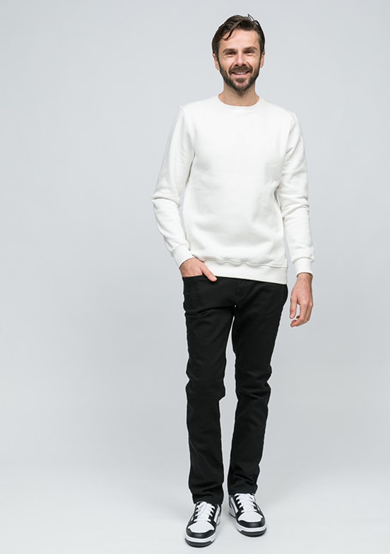JOHNNY JOE Erkek Beyaz Bisiklet Yaka Sweatshirt