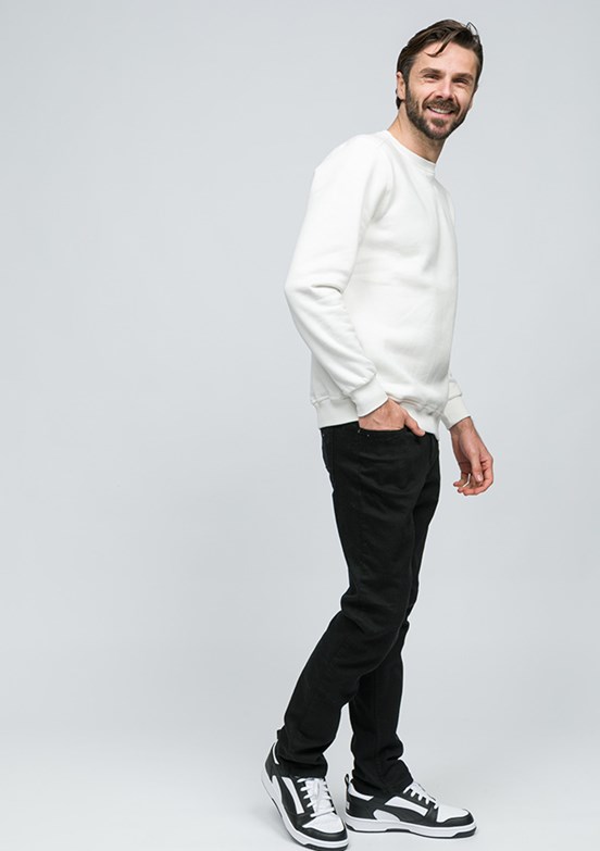 JOHNNY JOE Erkek Beyaz Bisiklet Yaka Sweatshirt