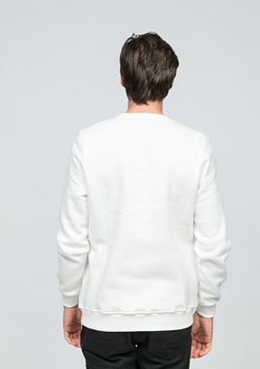 JOHNNY JOE Erkek Beyaz Bisiklet Yaka Sweatshirt