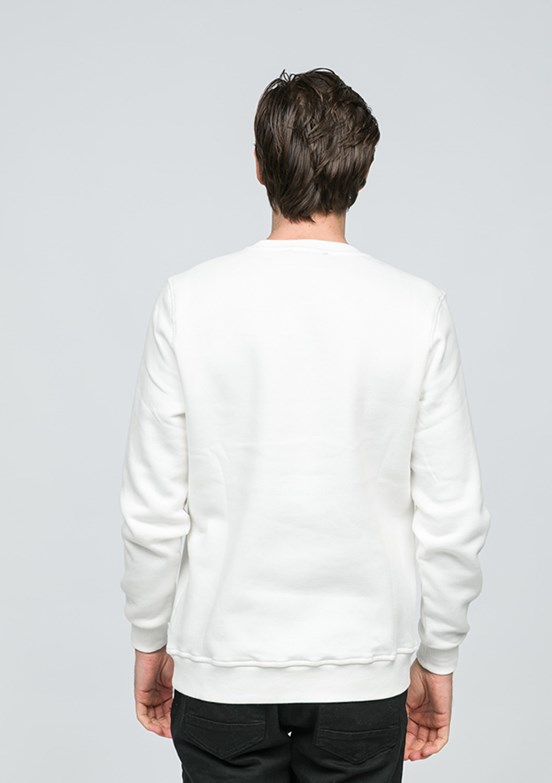 JOHNNY JOE Erkek Beyaz Bisiklet Yaka Sweatshirt