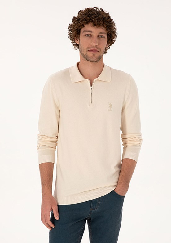 US POLO ASSN Beyaz Erkek Slim Kazak