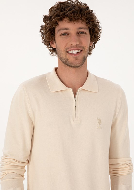 US POLO ASSN Beyaz Erkek Slim Kazak