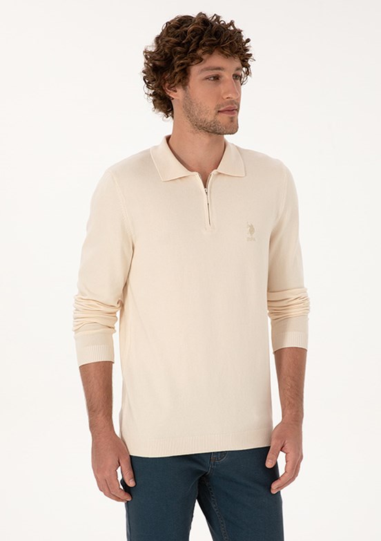 US POLO ASSN Beyaz Erkek Slim Kazak