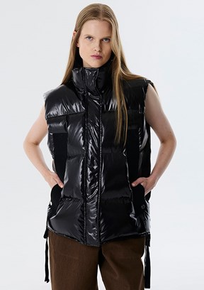 TWİST Siyah Kadın Grogren Şeritli Puffer Yelek