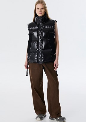 TWİST Siyah Kadın Grogren Şeritli Puffer Yelek