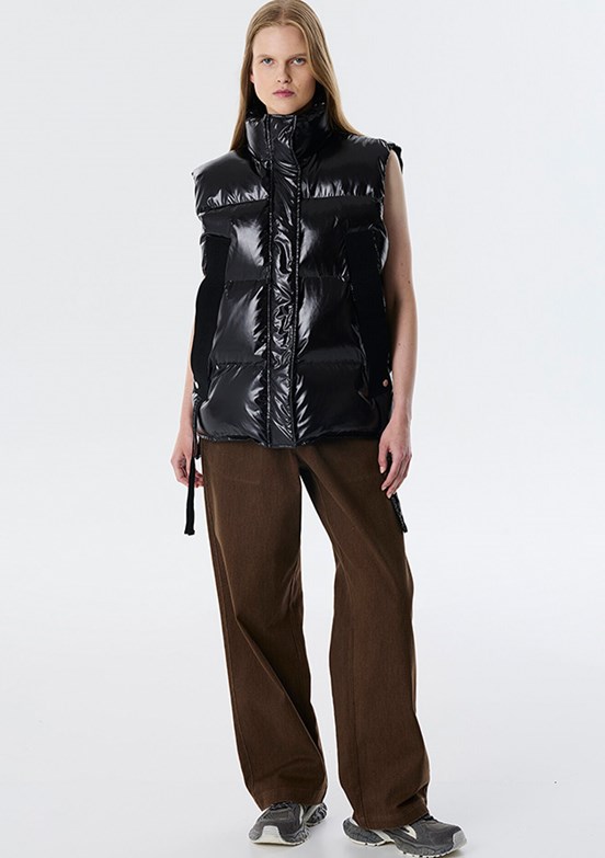 TWİST Siyah Kadın Grogren Şeritli Puffer Yelek