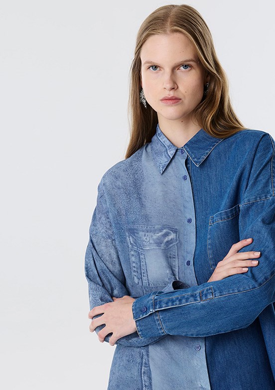 TWİST Lacivert Kadın Uzun Kol Gömlek