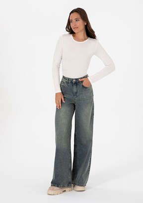 US POLO ASSN Yeşil Kadın Bol Paça Jean Pantolon