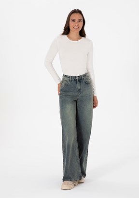 US POLO ASSN Yeşil Kadın Bol Paça Jean Pantolon